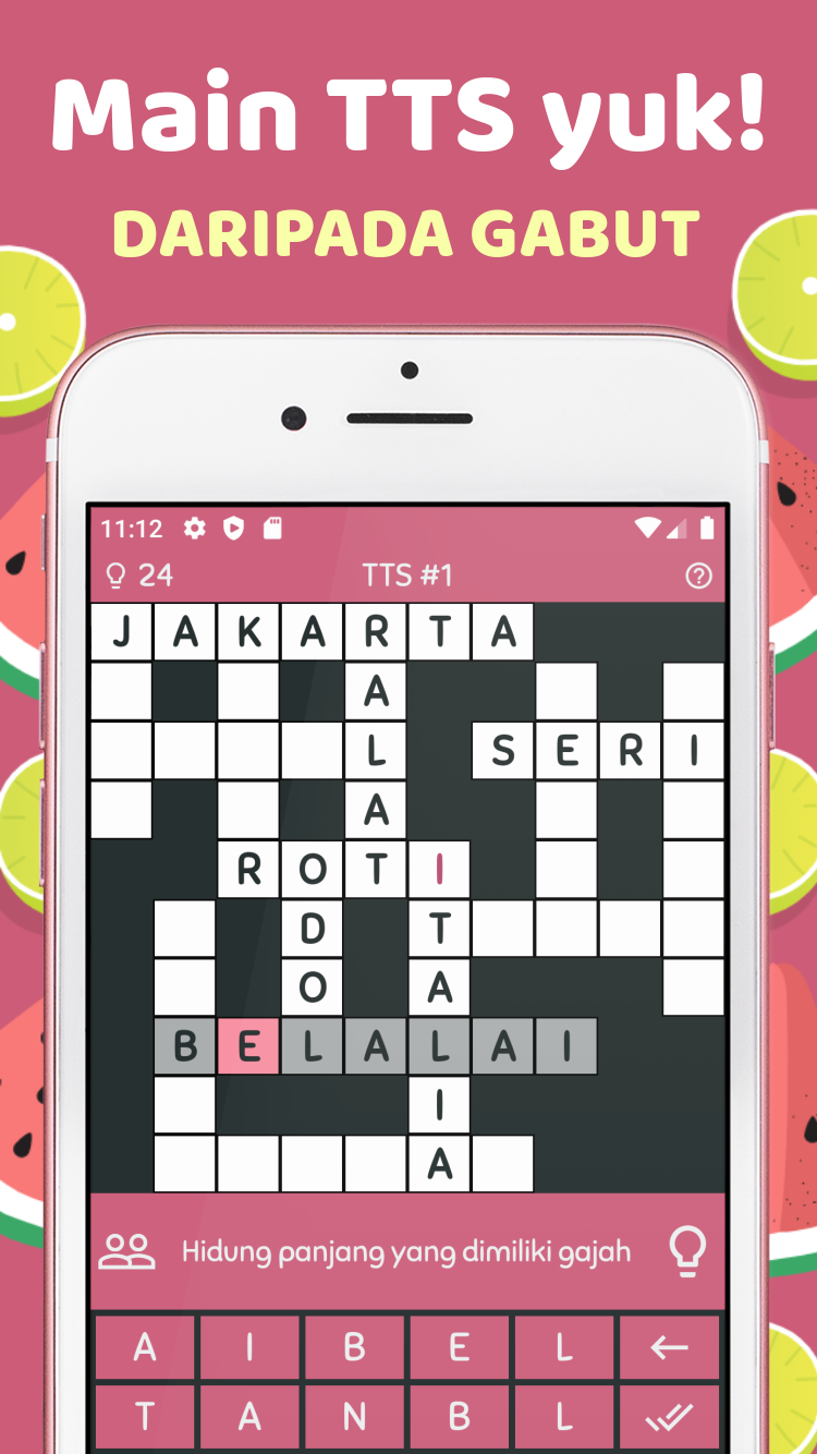 Tampilan game TTS Pintar dengan papan teka teki silang Indonesia